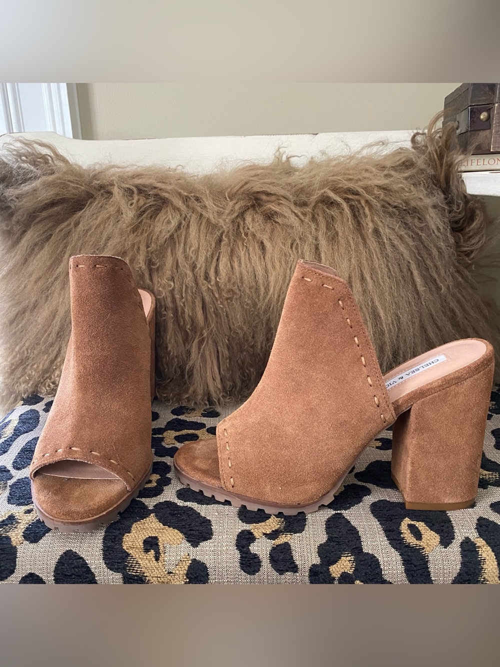Chelsea & Violet camel suede slip on mules - new without box